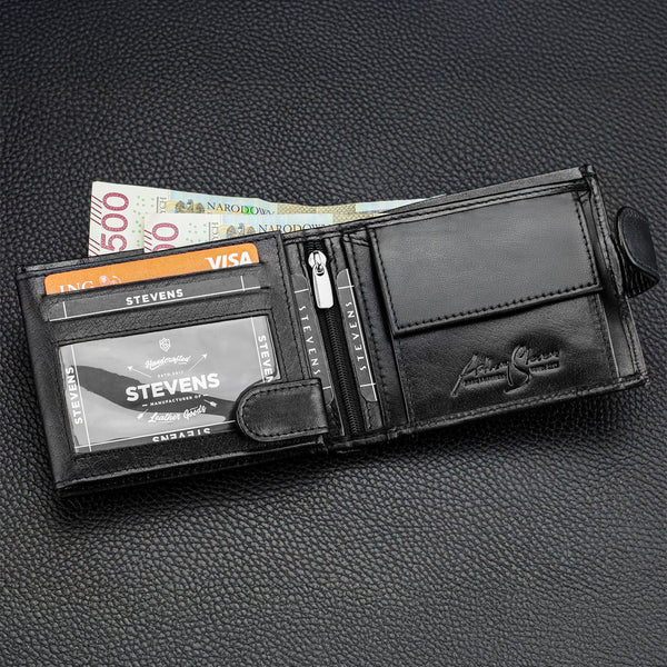 Vyriška natūralios odos piniginė Stevens Z05-325A, juoda N391