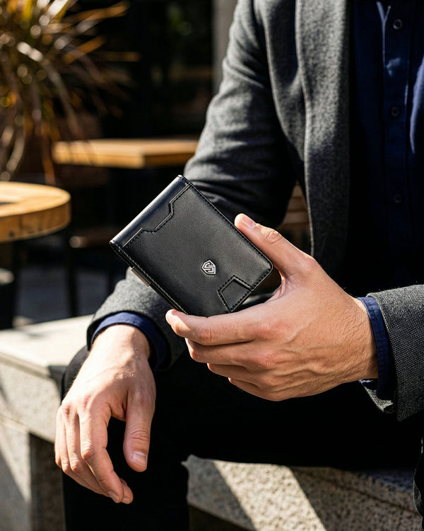 Vyriška plona piniginė, kortelių dėklas su RFID F02 leather S18