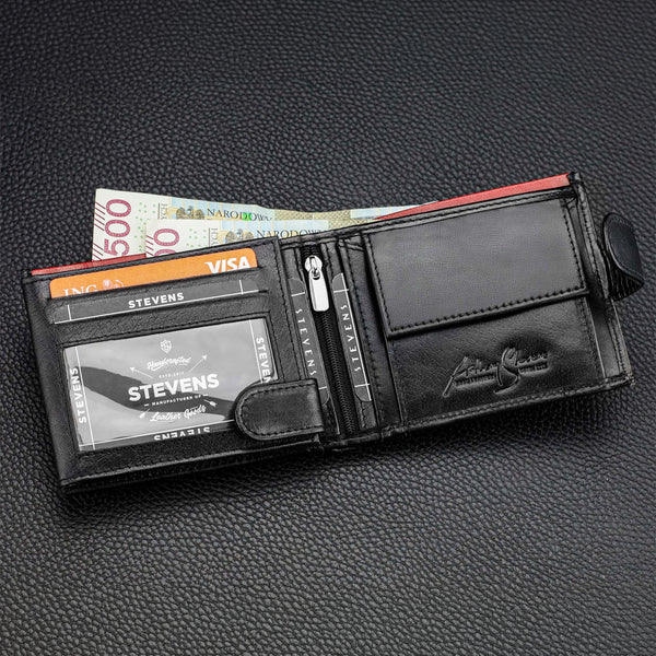 Vyriška natūralios odos piniginė Stevens Z06-325A, juoda