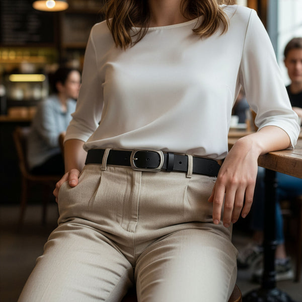 Diržas moterims iš natūralios odos Stevens, juodas