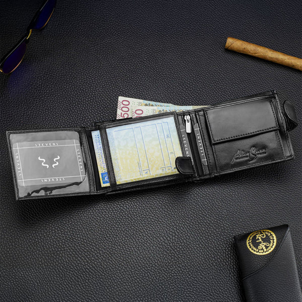 Vyriška natūralios odos piniginė Stevens Z05-325A, juoda N391