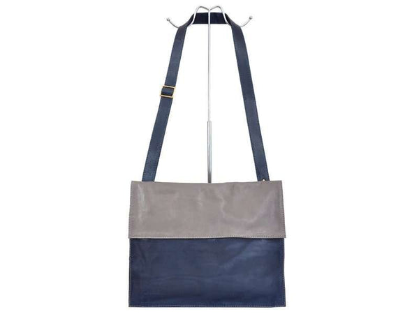 Moteriška odinė rankinė Pierre Cardin 1403, mėlyna/pilka, didelė, telpa A4