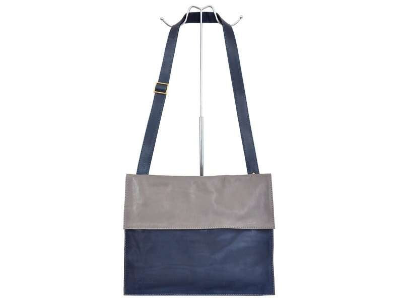 Moteriška odinė rankinė Pierre Cardin 1403, mėlyna/pilka, didelė, telpa A4