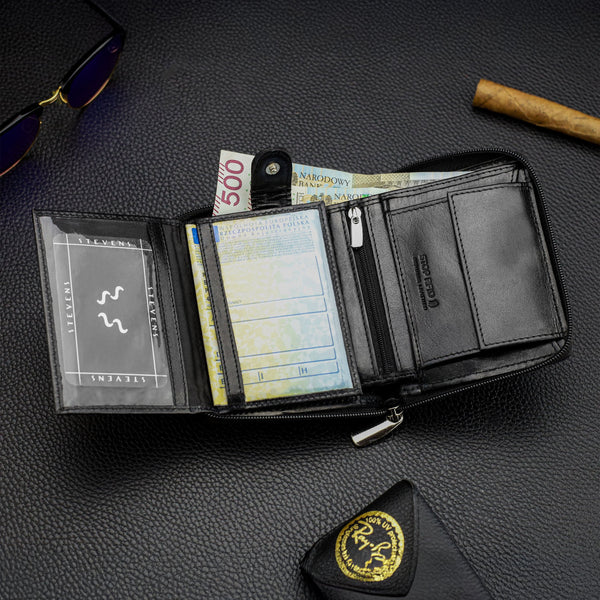Vyriška odinė piniginė su užtrauktuku ir grandinėle Stevens S160