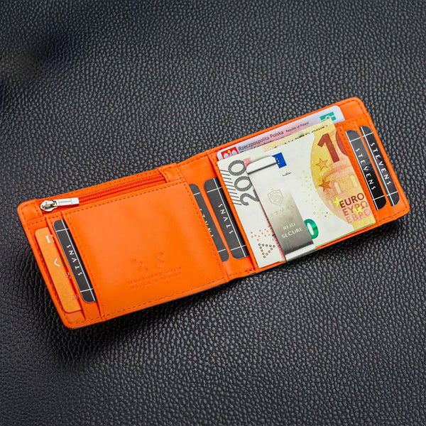 Vyriška odinė piniginė Stevens Airtag BLK/ORA S185