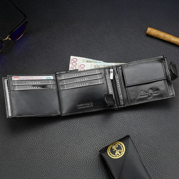 Vyriška natūralios odos piniginė Stevens Z05-325A, juoda N391
