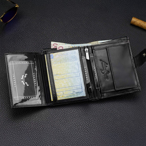 Juoda vyriška piniginė STEVENS su grandine S1083