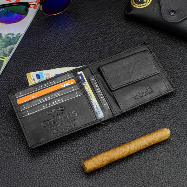 Natūralios odos SLIM piniginė vyrams Stevens 84, juoda S1033