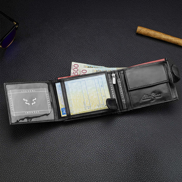 Vyriška natūralios odos piniginė Stevens Z06-325A, juoda