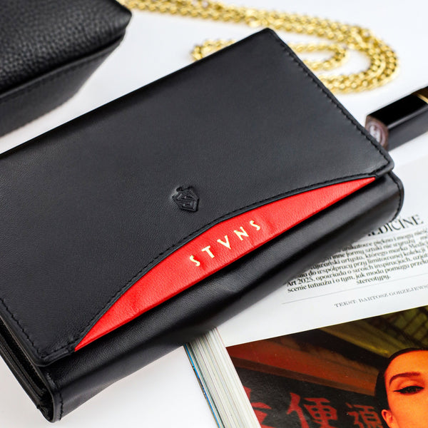 Moteriška odinė piniginė Stevens, juoda, RFID 210-R