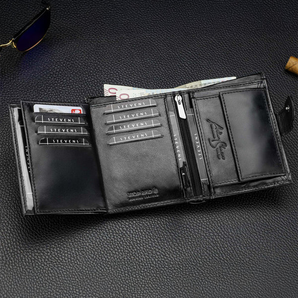 Juoda vyriška piniginė STEVENS su grandine S1083