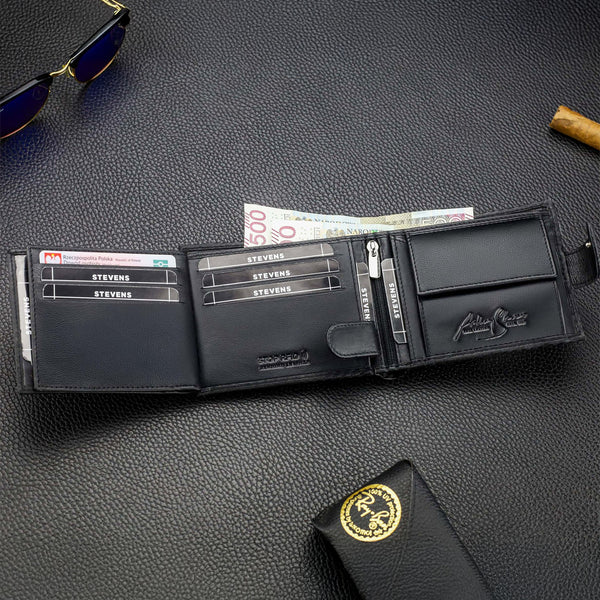 Vyriška odinė piniginė Stevens 325A Carbon, juoda S189