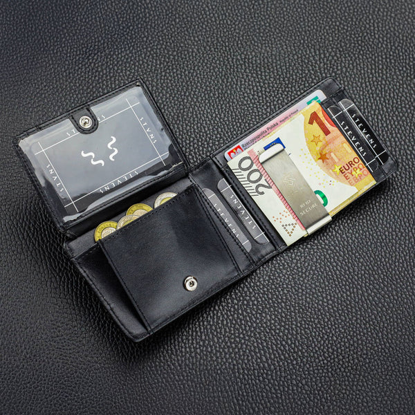 Vyriška plona piniginė, kortelių dėklas su RFID F02 leather S18