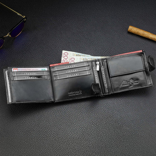 Vyriška natūralios odos piniginė Stevens Z06-325A, juoda