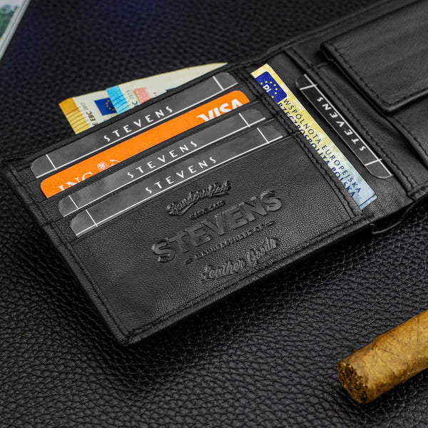 Natūralios odos SLIM piniginė vyrams Stevens 84, juoda S1033