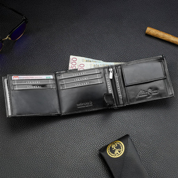Juoda vyriška piniginė STEVENS su grandine S1084