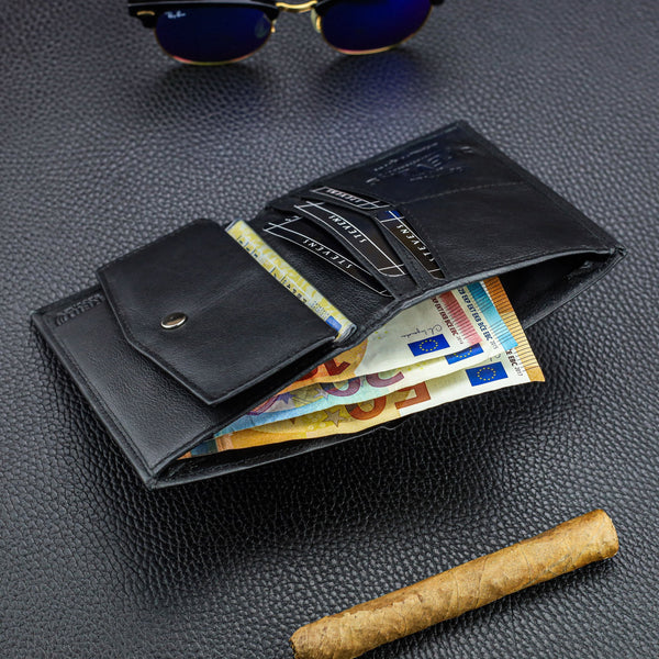 Vyriška piniginė STEVENS juodos klasikinės odos S88