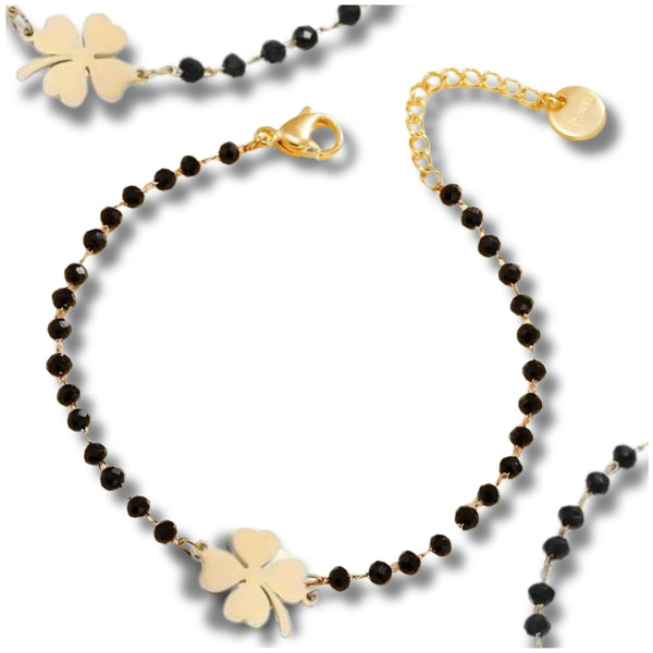 Auksuota apyrankė su karoliukais ir dobilu, chirurginis plienas