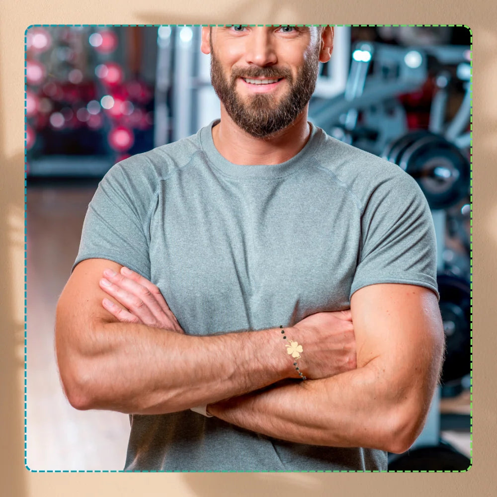 Auksuota apyrankė su karoliukais ir dobilu, chirurginis plienas