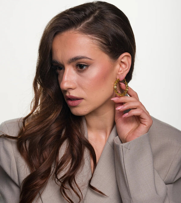 Auksinės spalvos žiediniai auskarai, chirurginis plienas