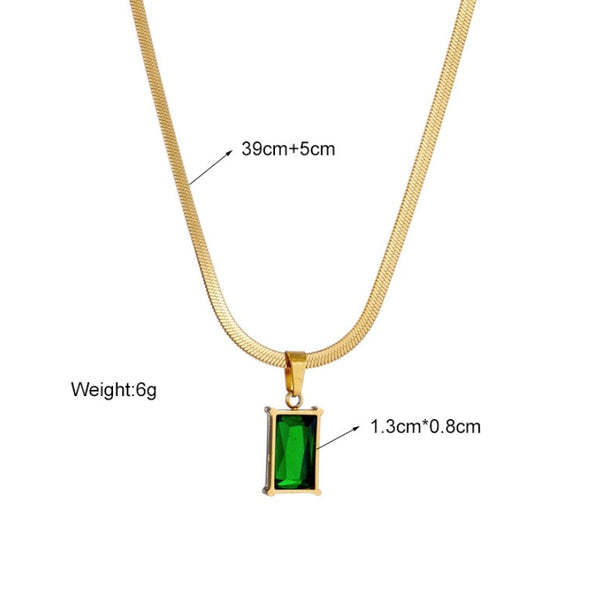 Auksinė grandinėlė žmijutė su žaliu akmeniu, chirurginis plienas