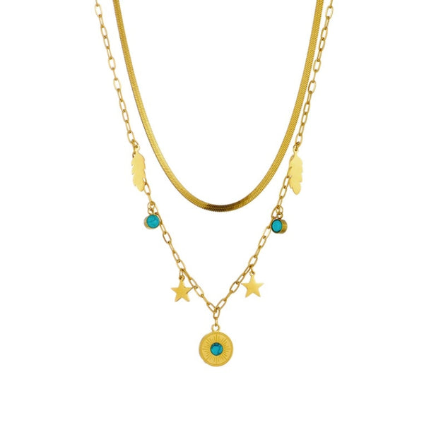 Auksinis dvigubas vėrinys su pakabukais, chirurginis plienas