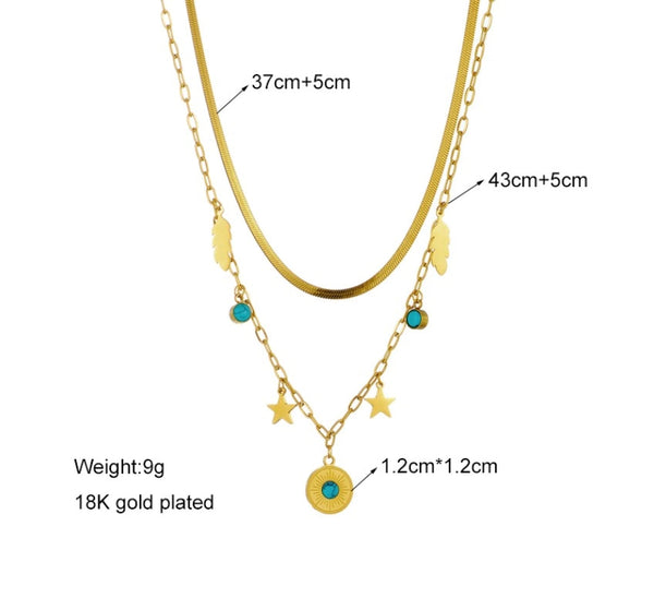 Auksinis dvigubas vėrinys su pakabukais, chirurginis plienas