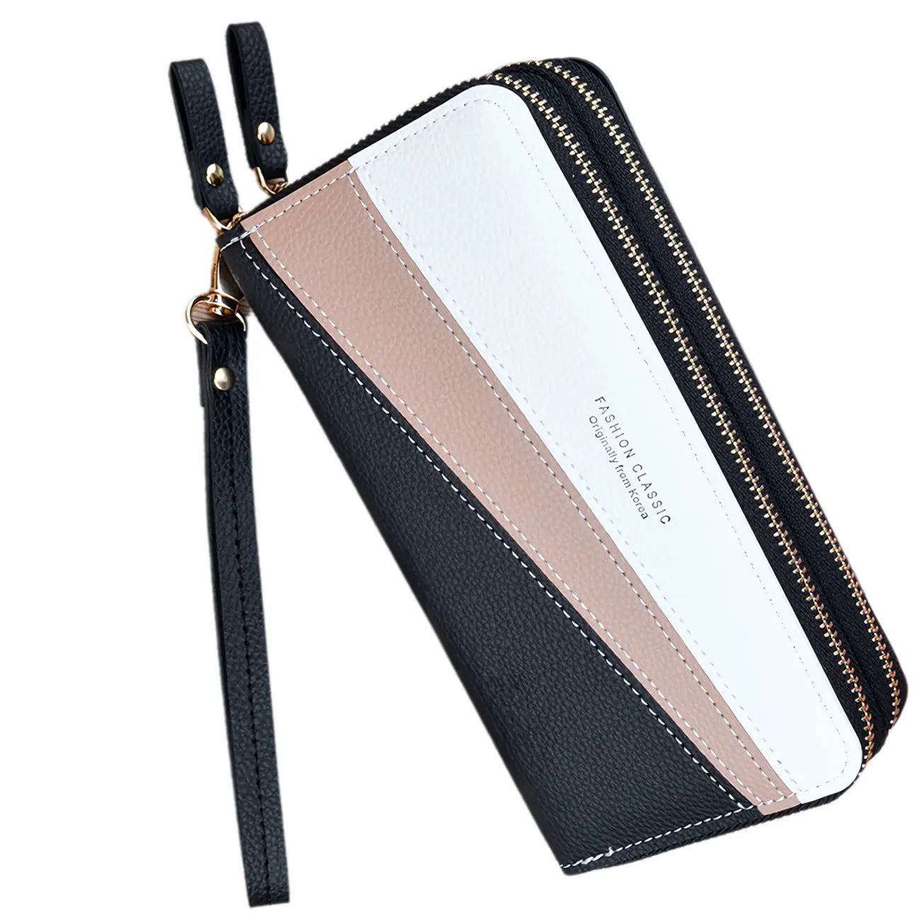 Moteriška piniginė, juoda, eko oda, dvigubas užtrauktukas N510