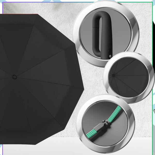 Skėtis juodas automatinis ANTI-UV sulankstomas V2