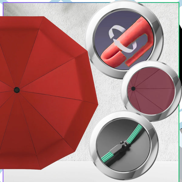 Skėtis raudonas automatinis ANTI-UV sulankstomas