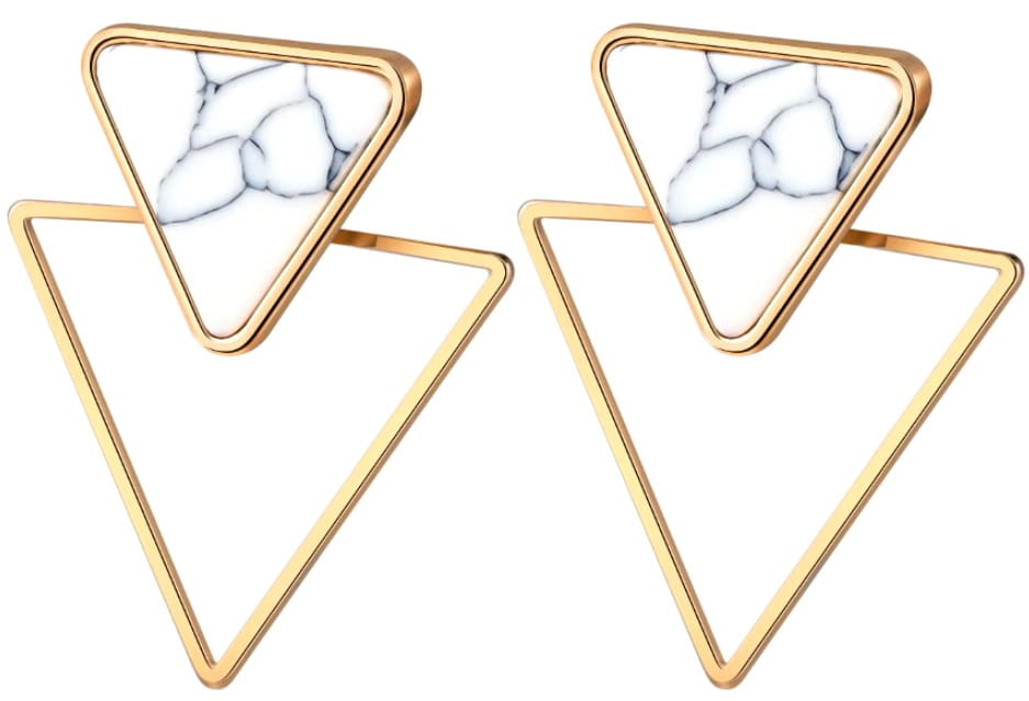 Moteriški auksinės spalvos auskarai – geometriniai trikampiai, boho