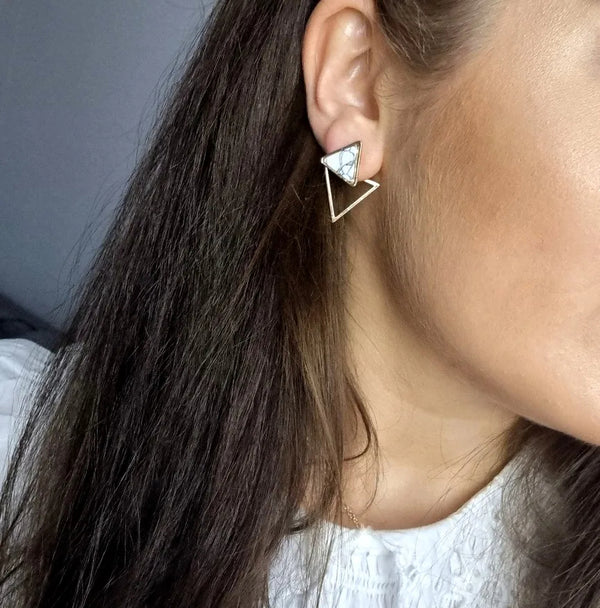 Moteriški auksinės spalvos auskarai – geometriniai trikampiai, boho