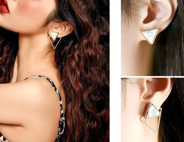 Moteriški auksinės spalvos auskarai – geometriniai trikampiai, boho