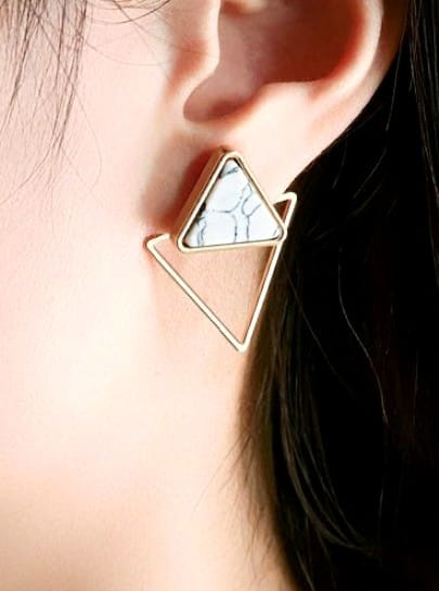 Moteriški auksinės spalvos auskarai – geometriniai trikampiai, boho