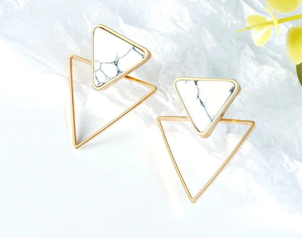 Moteriški auksinės spalvos auskarai – geometriniai trikampiai, boho