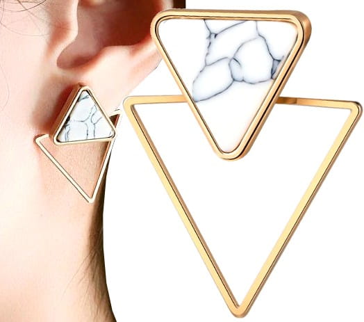 Moteriški auksinės spalvos auskarai – geometriniai trikampiai, boho