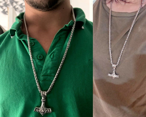 Vyriškas sidabrinės spalvos vėrinys „Thor Mjolnir“, keltų motyvai