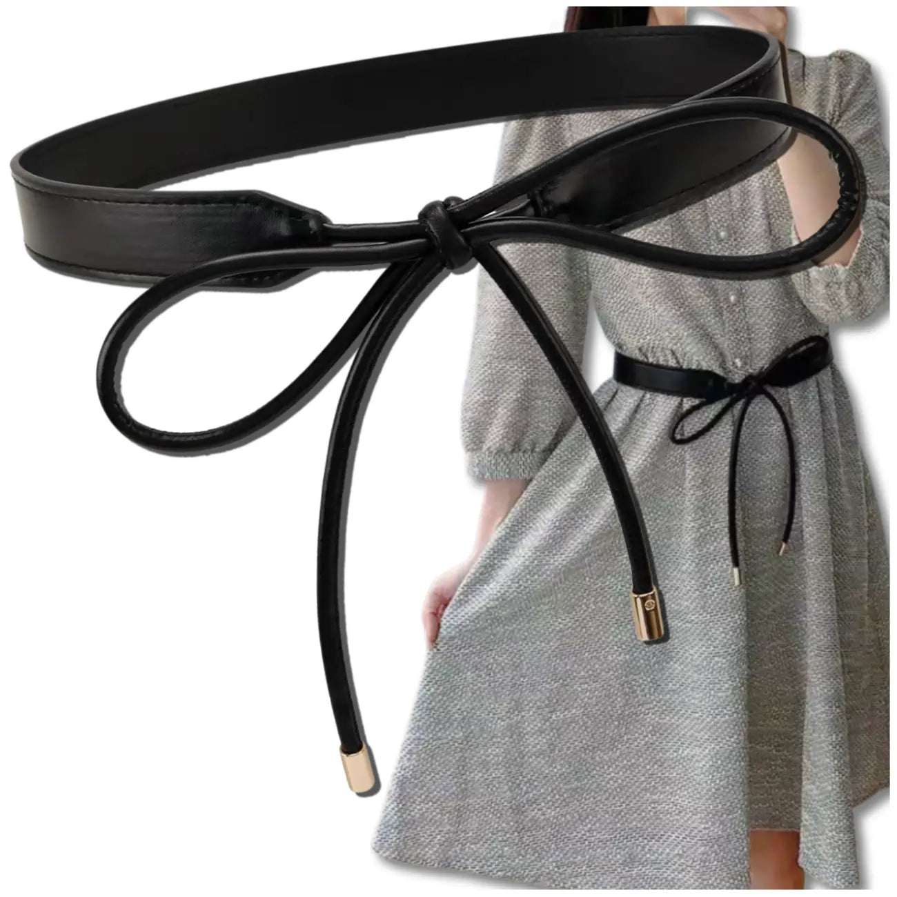 Moteriškas juodas odinis siauras diržas