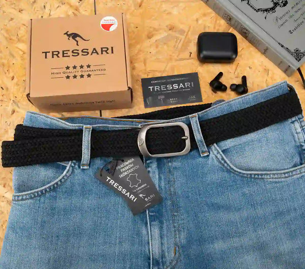 Pintas diržas Tressari, juodas, sidabrinė sagtis