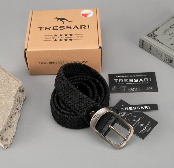 Pintas diržas Tressari, juodas, sidabrinė sagtis