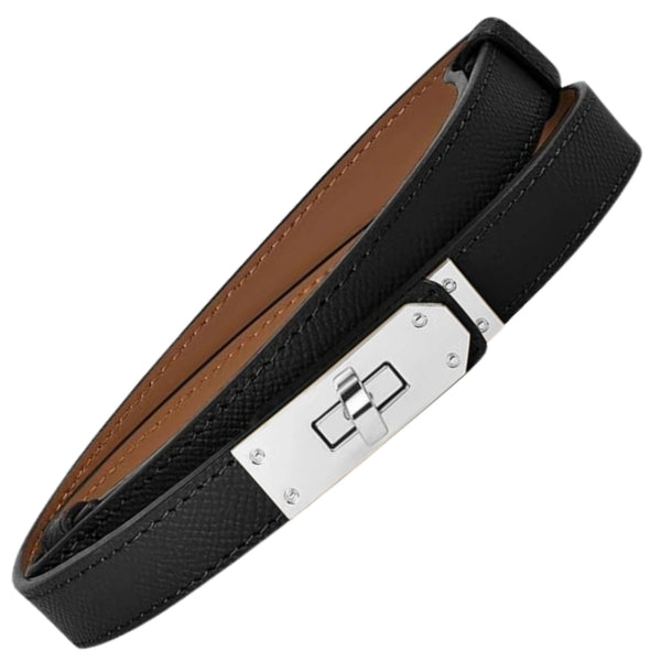 Moteriškas siauras odinis diržas su sidabrine sagtimi