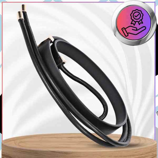 Moteriškas siauras odinis diržas juodas elegantiškas