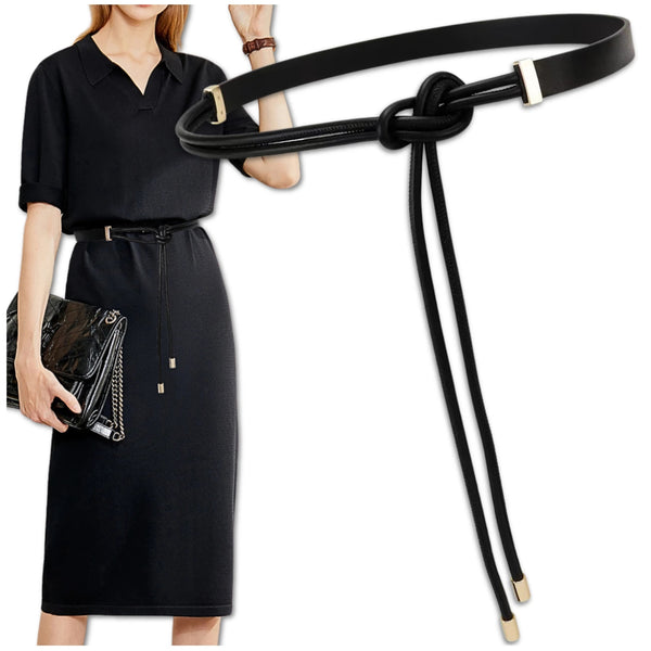 Moteriškas siauras odinis diržas juodas elegantiškas