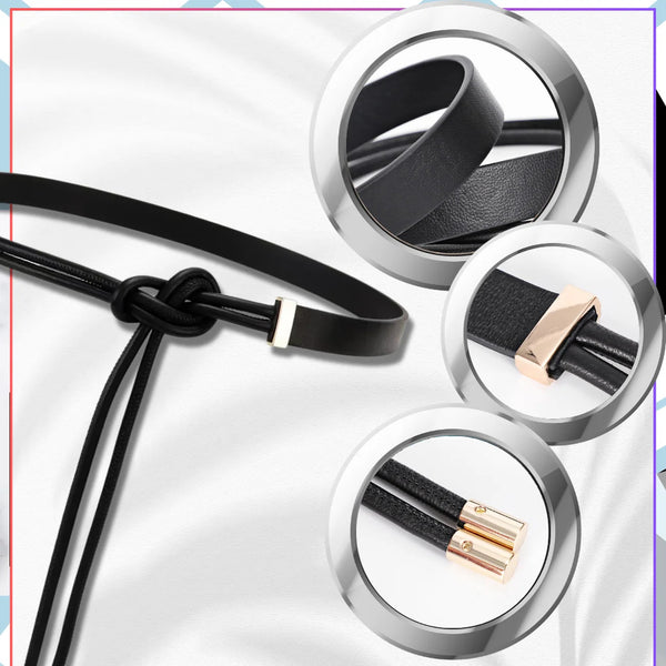 Moteriškas siauras odinis diržas juodas elegantiškas