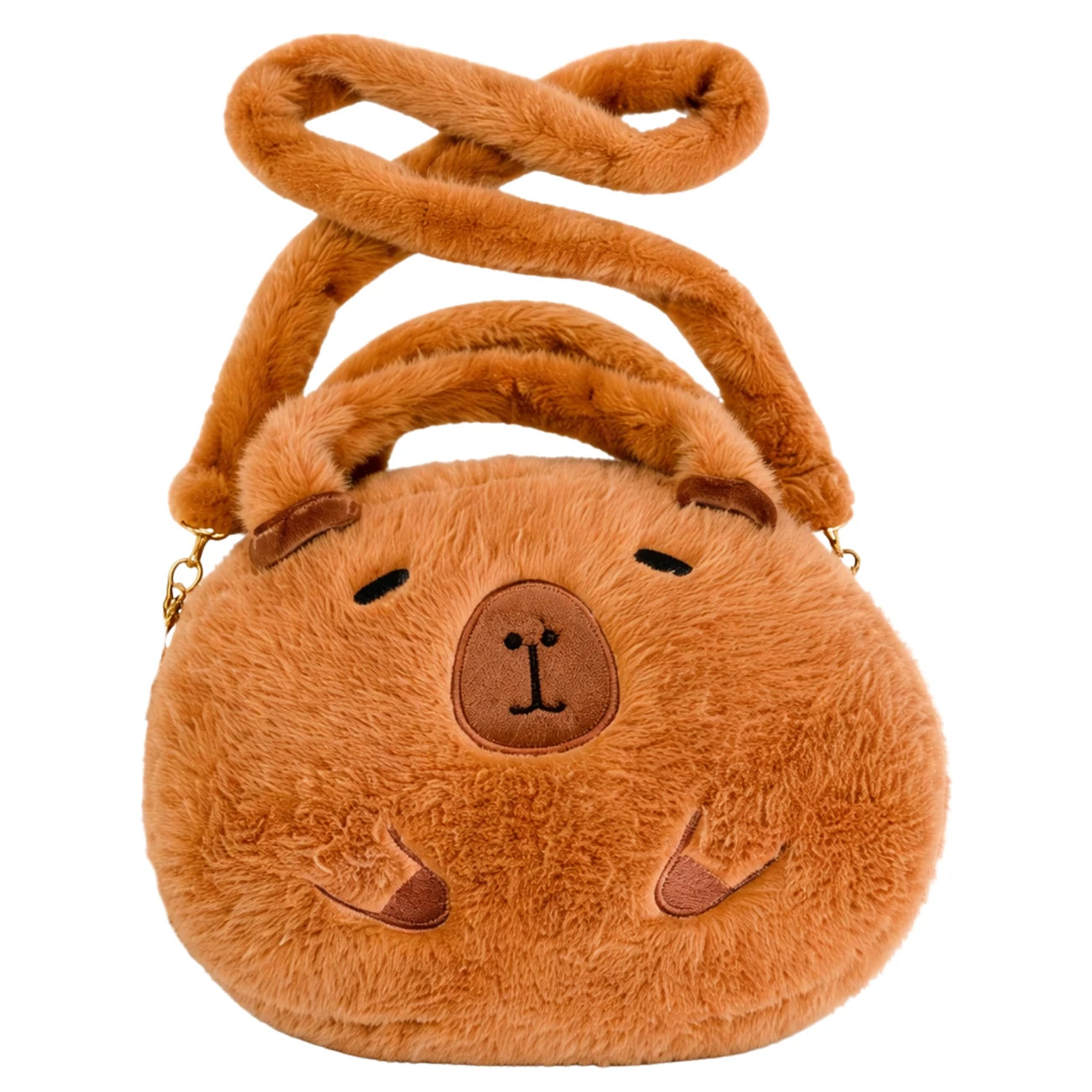 Pliušinė kapibaros rankinė per petį, ruda