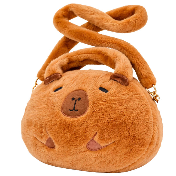 Pliušinė kapibaros rankinė per petį, ruda