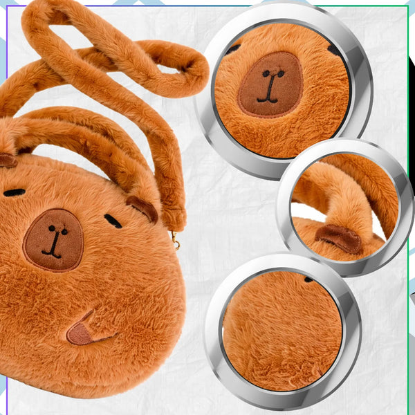 Pliušinė kapibaros rankinė per petį, ruda