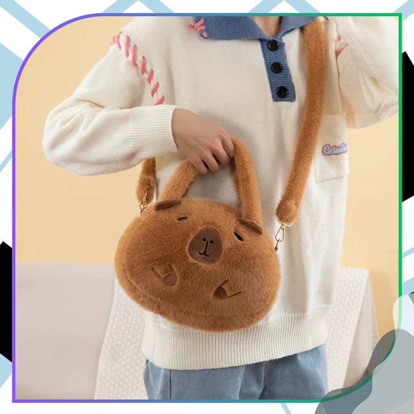 Pliušinė kapibaros rankinė per petį, ruda