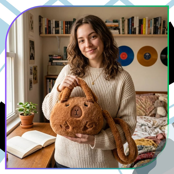 Pliušinė kapibaros rankinė per petį, ruda