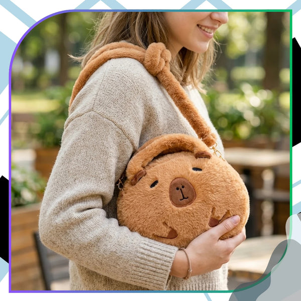 Pliušinė kapibaros rankinė per petį, ruda